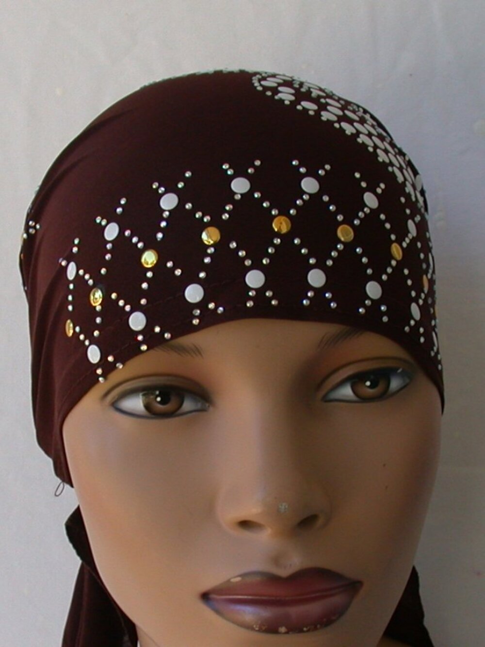 Brown Chemo Stud Fashion Cap Slip On Bonnet Hijab Undercap #1